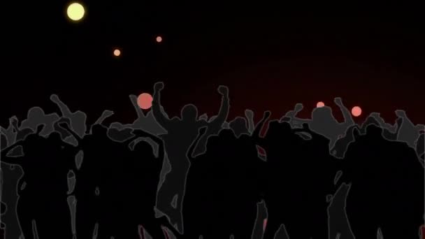 Animatie Van Mensen Silhouetten Dansen Met Gloeiende Lichtvlekken Feest Muziek — Stockvideo