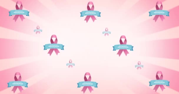 Animación Múltiples Logotipo Cinta Rosa Texto Del Cáncer Mama Que — Vídeo de stock