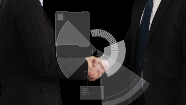 对商人握手进行范围扫描的动画 全球业务 连接和数据处理概念 — 图库视频影像