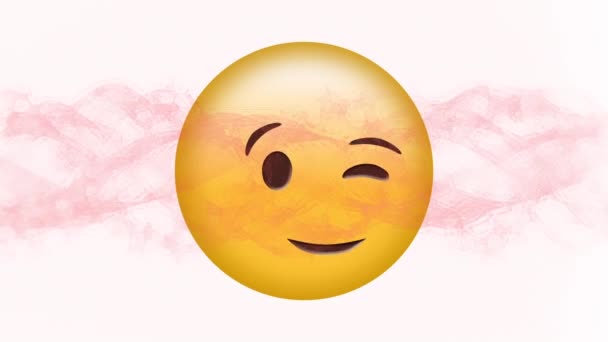 Digital Animation Pink Digital Wave Winking Face Emoji White Background — Stock Video