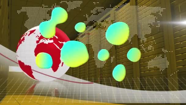 Přechod Abstraktní Tvar Přes Rotující Globus Mapu Světa Proti Počítačové — Stock video