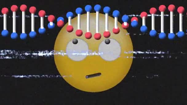 Animazione Digitale Della Struttura Del Dna Che Ruota Contro Emoji — Video Stock