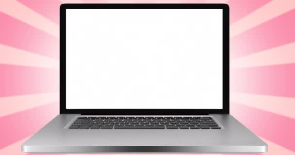 Κινούμενα Σχέδια Ροζ Κορδέλα Λογότυπο Στην Οθόνη Του Φορητού Υπολογιστή — Αρχείο Βίντεο