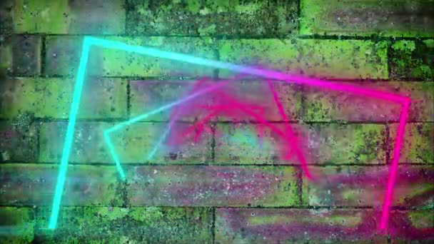Анімація Різнокольорових Декількох Геометричних Фігур Зеленому Задньому Плані Відеогра Розваги — стокове відео