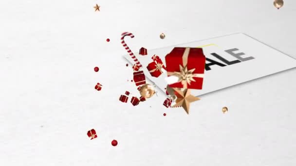 Animace prodejního textu s vánočními cukrovinkami a dárky. vánoční nakupování, digitální rozhraní, pojetí připojení a komunikace digitálně generované video.