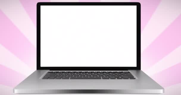 Animation Pink Ribbon Logo Laptop Screen Breast Cancer Positive Awareness — Stock Video