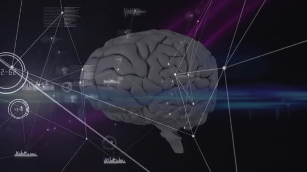 人間の脳に対する黒の背景での接続とデータ処理のネットワーク 世界的なネットワーキングと医療研究技術の概念 — ストック動画