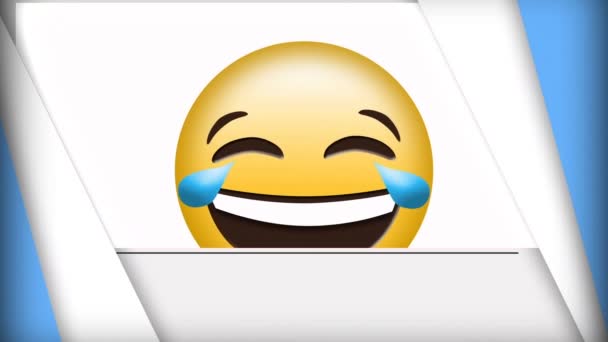 Digitale Animation Lachender Gesichter Emojis Vor Weißem Und Blauem Hintergrund — Stockvideo