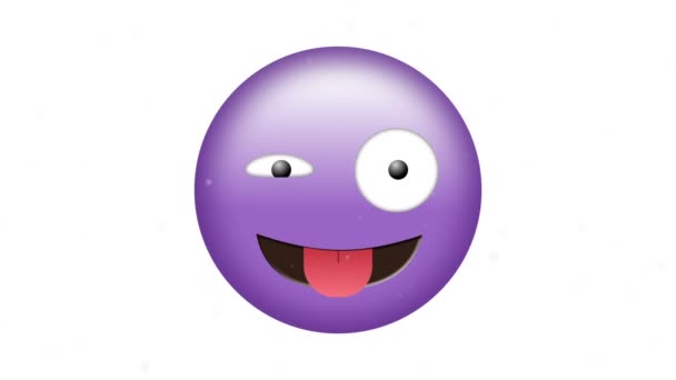 Animação Digital Partículas Brancas Flutuando Sobre Roxo Emoji Rosto Bobo — Vídeo de Stock