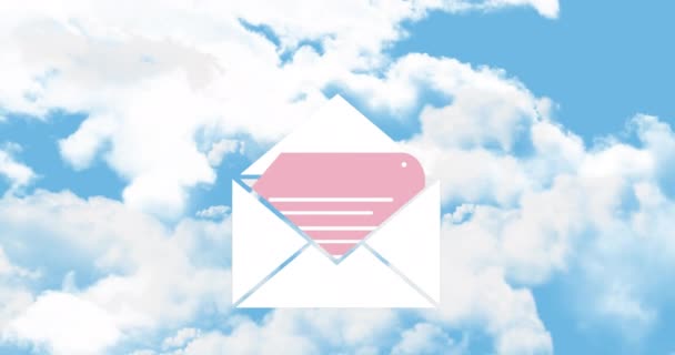 Message Icon Floating Clouds Blue Sky Social Media Networking Technology — Stock Video