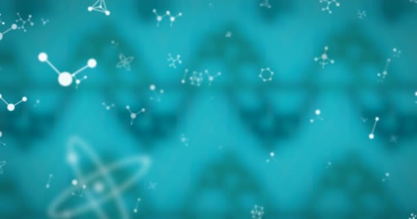 Цифровая Анимация Молекулярных Структур Бесшовном Рисунке Рисунка Синем Фоне Концепция — стоковое видео