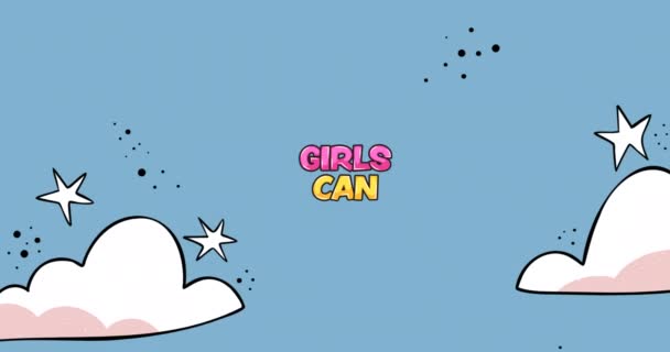 Animation Text Girls Power Night Sky Girl Power Positive Female — Vídeo de stock