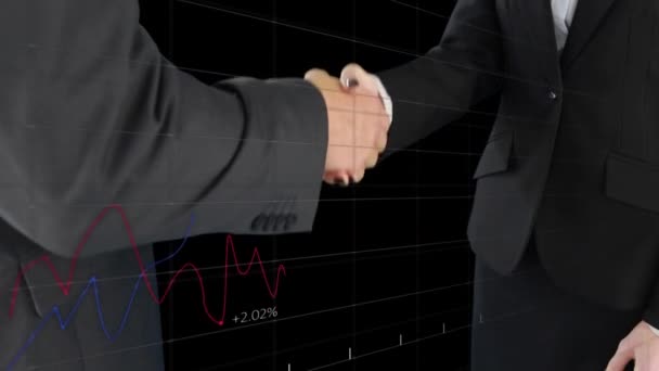 Animation Data Processing Businessman Handshake Global Business Success Connections Data — Stock Video