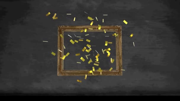 Animação Confetes Caindo Sobre Quadro Sobre Fundo Preto Festa Celebração — Vídeo de Stock