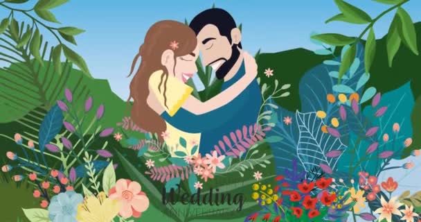 Animación Pareja Feliz Juntos Selva Sobre Fondo Azul Familia Feliz — Vídeo de stock