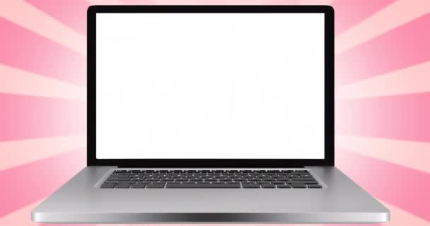 Animatie Van Roze Lint Logo Borstkanker Tekst Laptop Scherm Borstkanker — Stockvideo