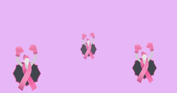 Animation Multiple Pink Ribbon Logo Appearing Pink Background Breast Cancer — Stock Video