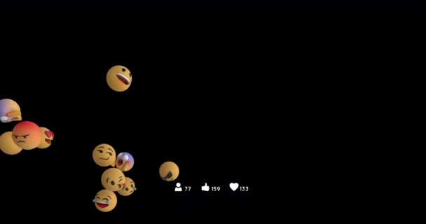 Ícones Mídia Social Com Números Crescentes Contra Vários Emojis Rosto — Vídeo de Stock