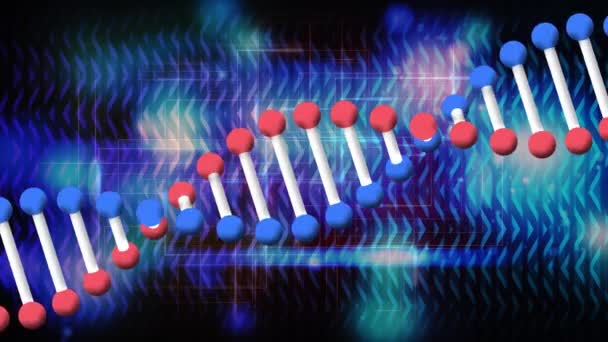 Animación Hebra Adn Giratorio Luces Azules Brillantes Refractadas Investigación Médica — Vídeos de Stock