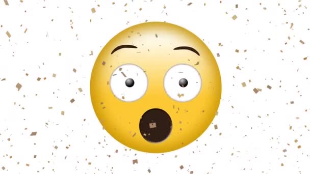 Animação Emoji Assustado Ícone Sobre Queda Confete Fundo Branco Conceito — Vídeo de Stock