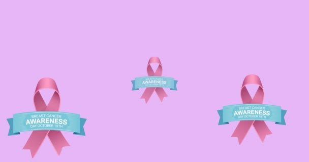 Animatie Van Meerdere Roze Lint Logo Met Borstkanker Tekst Verschijnen — Stockvideo