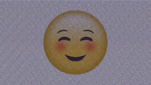 Digital Animation Static Effect Blushed Face Emoji Grey Background Expression — Stock Video