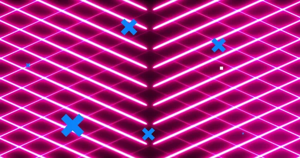 Immagine Incroci Blu Rete Icone Griglia Neon Rosa Rete Circuiti — Foto Stock