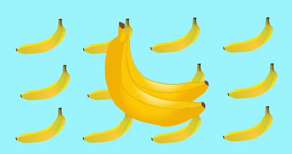 Composition Multiple Bananas Blue Background Summer Fruit Colour Concept Digitally — Stock Photo, Image