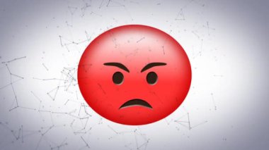 Beyaz arka planda kırmızı kızgın emoji üzerinde hareket eden iletişim ağlarının animasyonu. küresel sosyal medya ve iletişim konsepti dijital olarak oluşturulmuş video.