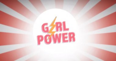 Şimşek üzerine kız güç metninin animasyonu. Kız gücü, pozitif kadın gücü ve dijital olarak oluşturulan bağımsızlık kavramı.