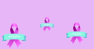 Pembe zemin üzerinde göğüs kanseri metni olan çoklu pembe kurdele logosu animasyonu. Göğüs kanseri pozitif farkındalık kampanyası konsepti dijital olarak üretildi.