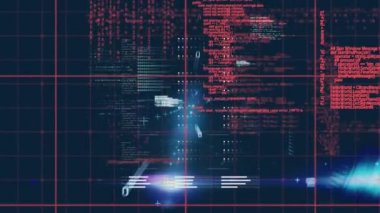 Mavi arkaplan ile ağ üzerinden veri işleme dijital animasyonu. bilgisayar arayüzü ve teknoloji kavramı