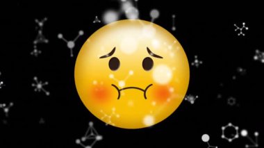 Siyah arkaplanda hareket eden bağlar üzerine hasta emoji simgesinin animasyonu. küresel sosyal medya ve iletişim konsepti dijital olarak oluşturulmuş video.