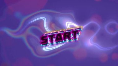 Başlangıç metninin mavi, parlak, sıvı arkaplan üzerine animasyonu. Video oyunu, eğlence ve dijital arayüz kavramı dijital olarak oluşturuldu.
