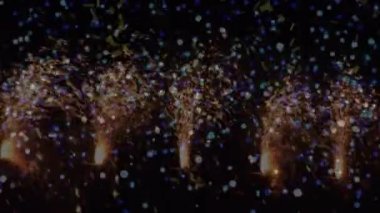 Siyah arka planda havai fişek ve konfeti animasyonu. Yeni yıl partisi ve kutlama konsepti dijital olarak oluşturulmuş video.