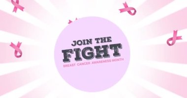 Beyaz arka planda göğüs kanseri metninin üzerine çoklu pembe kurdele logosu animasyonu. Göğüs kanseri pozitif farkındalık kampanyası konsepti dijital olarak üretildi.