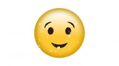 Beyaz arka planda düşen konfeti üzerine gülen emoji ikonu animasyonu. küresel sosyal medya ve iletişim konsepti dijital olarak oluşturulmuş video.