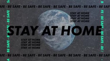 Covid 19 'un animasyonu dünya üzerinde ev metninde kalacak. küresel covid 19 salgın konsepti dijital olarak oluşturulmuş video.