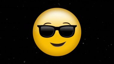 Düşen beyaz noktalar üzerine mutlu emoji simgesi animasyonu. küresel sosyal medya ve iletişim konsepti dijital olarak oluşturulmuş video.