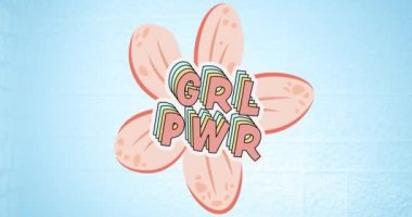 Metin kız gücünün pembe çiçek üzerindeki kompozisyonu. Kız gücü, pozitif kadın gücü ve dijital olarak oluşturulan bağımsızlık kavramı.