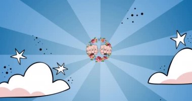 Metin kızlarının gece gökyüzünde ve çiçeklerde kadın yumrukları üzerindeki gücünün animasyonu. Kız gücü, pozitif kadın gücü ve dijital olarak oluşturulan bağımsızlık kavramı.