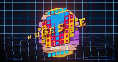 Ağ üzerinden soyut şekiller ve siyah zemin üzerinde su yansıtma efektleri üzerine devasa bir satış metni. satış indirimi ve perakende iş konsepti