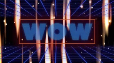 Siyah arkaplan üzerinde altın ışıklarla Vay be metni animasyonu. Video oyunu, eğlence ve dijital arayüz kavramı dijital olarak oluşturuldu.