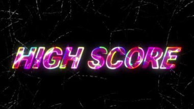 Neon çizgileri üzerinde pembe metalik harflerle başlayan metnin animasyonu. Video oyunu, eğlence ve dijital arayüz kavramı dijital olarak oluşturuldu.