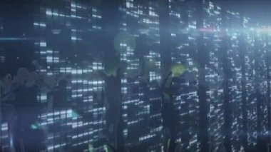 Işığın parıldayan noktalarıyla dans eden insanların canlandırması. parti, müzik ve eğlence konsepti dijital olarak oluşturulmuş video.