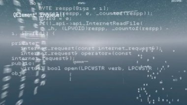 Gri arkaplan ile veri işleme ekranlarının dijital animasyonu. bilgisayar arayüzü ve teknoloji kavramı