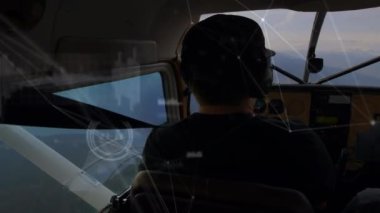 Uçaktaki pilot üzerinden bağlantı ağının animasyonu. küresel seyahat ve bağlantılar konsepti dijital olarak oluşturulmuş video.