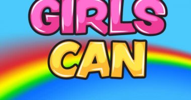 Kız animasyonu gökkuşağı üzerinden mesaj atabilir. Kız gücü, pozitif kadın gücü ve dijital olarak oluşturulan bağımsızlık kavramı.