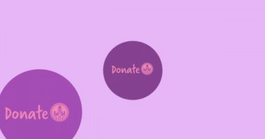 Animation of multiple pink ribbon logo and donate text appearing on purple background. breast cancer positive awareness campaign concept digitally generated video.