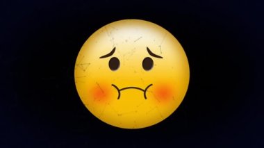 Siyah arkaplandaki bağlantı ağı üzerinden hasta emoji simgesinin animasyonu. küresel sosyal medya ve iletişim konsepti dijital olarak oluşturulmuş video.